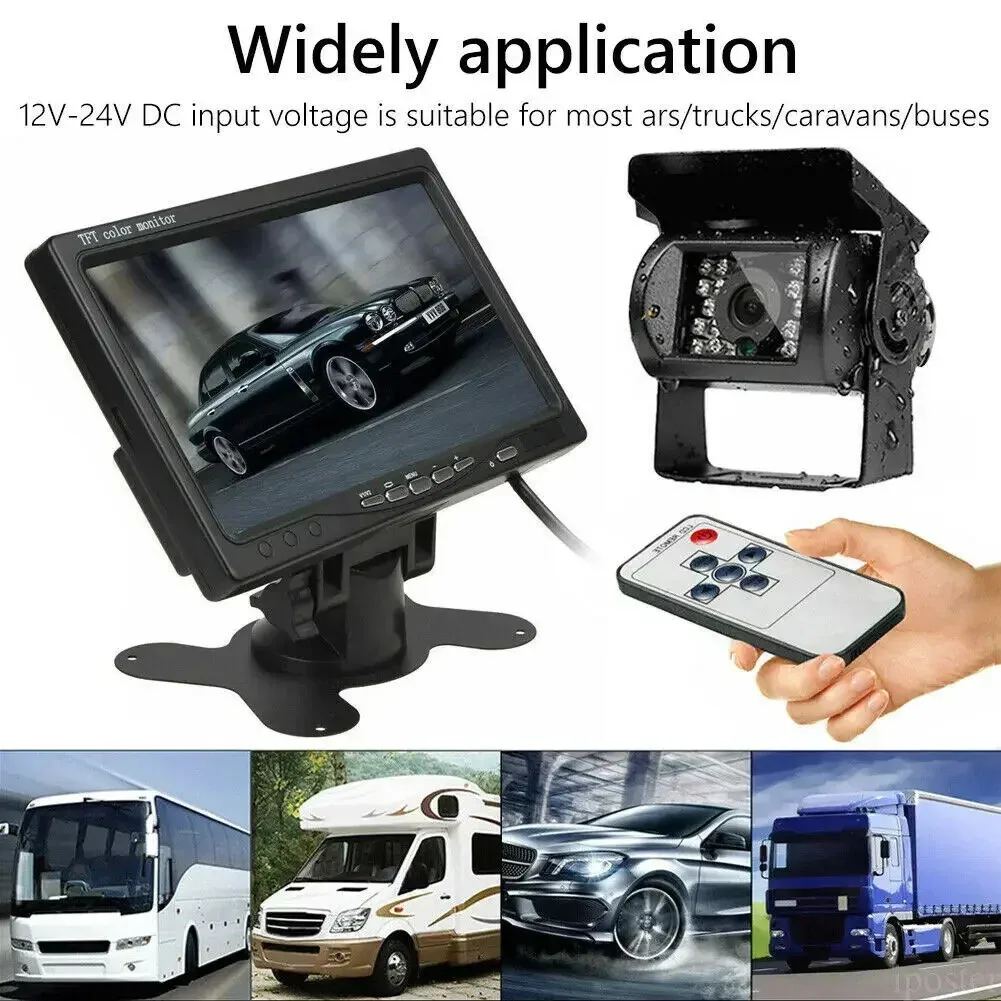 7inch TFT LCD Monitor Reverse Camera Night Vision Car Rear View Kit 18LED IR Backup Camera RV