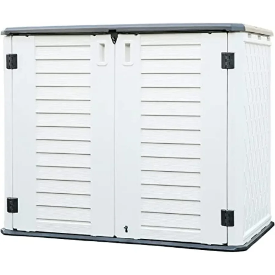 Outdoor Storage Shed - Horizontal Waterproof Storage Box for Garden, Patios, Backyards; Off-White Polyethylene; Multi-Opening D