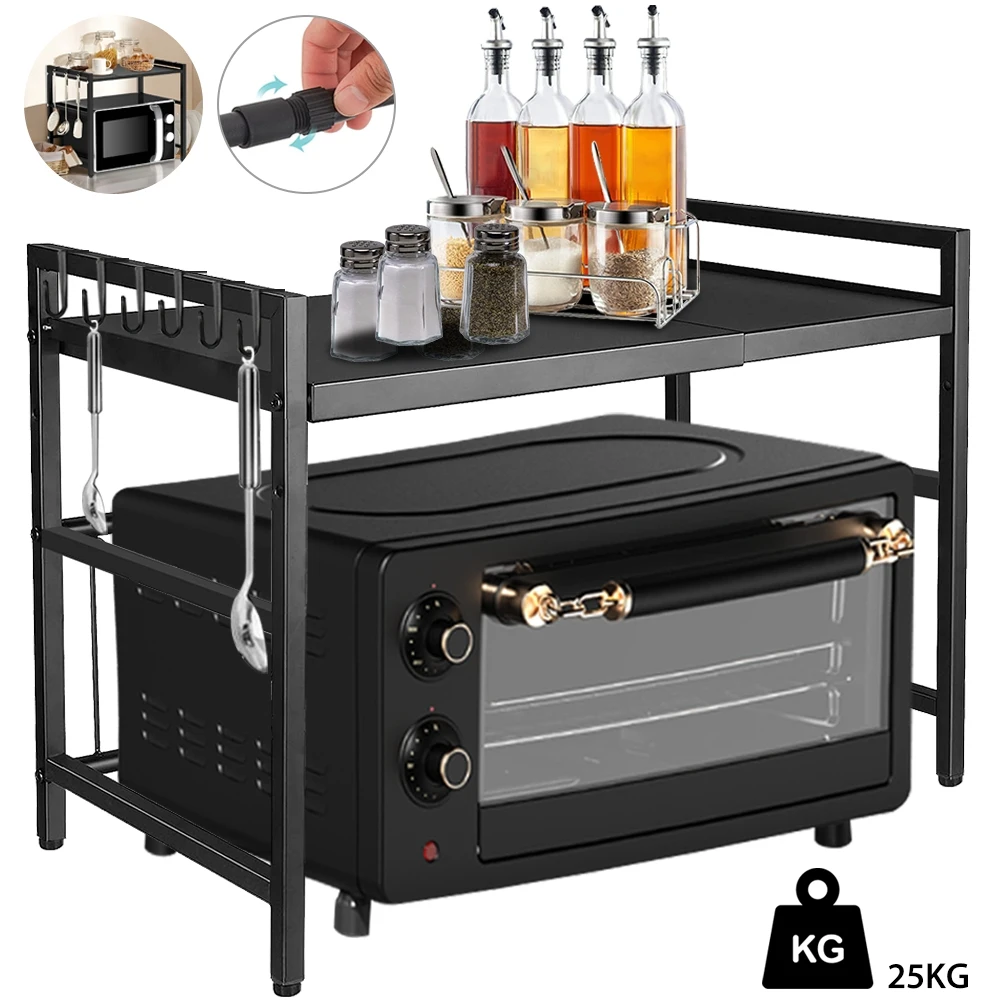 Mikrowellen-Regal, verstellbarer Küchen-Mikrowellenständer, Küchen-Aufbewahrungsregal, Desktop-Organisationsregal, Länge kann von 40 cm auf 64 cm angepasst werden