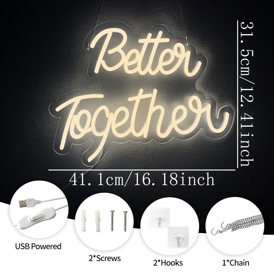 Better Together Neon Sign,Warm White LED Neon Lights for Wall Decor,Wedding,Anniversary,Engagement Party,Bridal Shower,Gifts