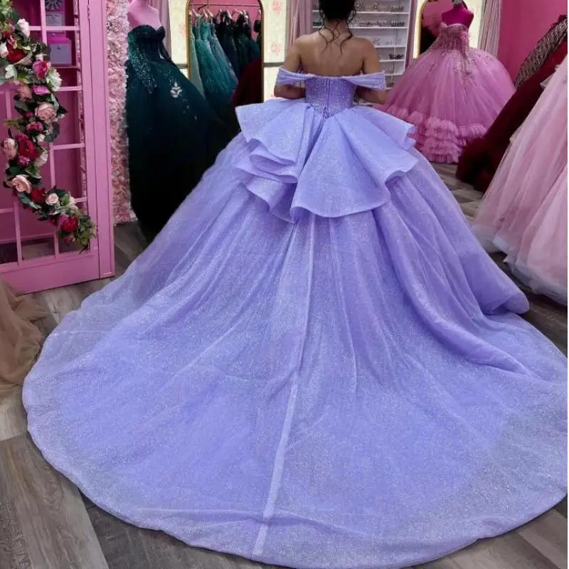 

Elegant Shinny Women Party Prom Dress For Special Events Off Shoulder Beads Puffy Skirt Vestido De 15 Ano Quinceanera Dresses 16