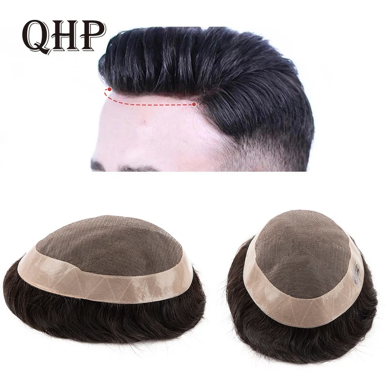 

Male Hair Prosthesis 100% Real Human Hair Fine mono Men Toupee Durable Wigs Man 6" Hair Piece Replacement Systems Natural Color