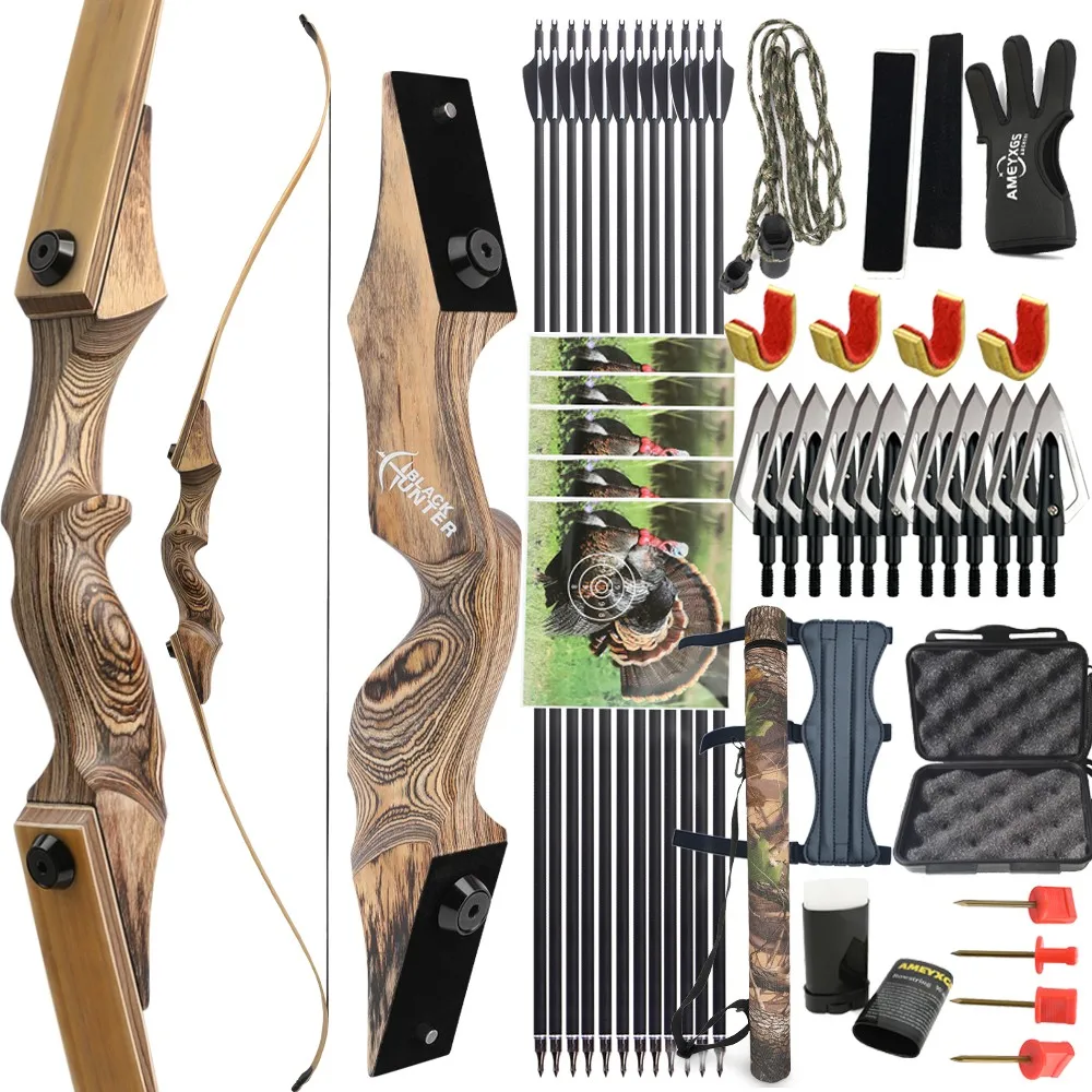 

60inch Recurve Bow 20-60lbs Archery Hunting Split Takedown Bow Wood Handle Bamboo Laminated Limbs Right Hand Shooting Targeting