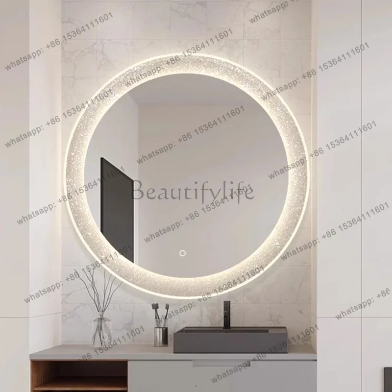 LJY Smart LED Bathroom Mirror with Light Round Wall Mounted Makeup Vanity Mirror Anti Fog Dimmable for Modern Bathroom Decor