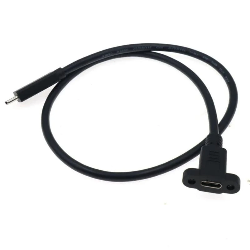 30-100cm Type C Male to Female Extender Cord Data Charging Cable with Ear Screw Fixation Panel Mounting 17mm Screw Hole Spacing