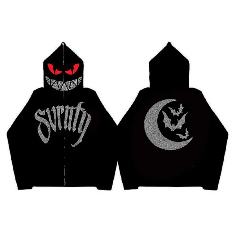 

Y2k Glisten Rhinestone Print Hoodies Women Men Hip Hop Full Zipper Long Sleeve Jacket Coat Autumn Winter Loose Hooded Sweatshirt