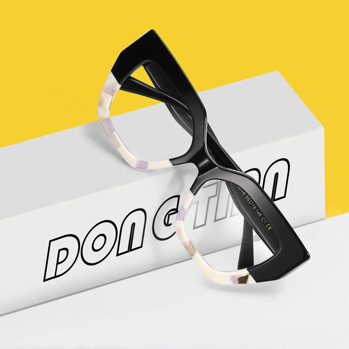 VZONE Big Size Eyeglass Frames Luxury Acetate Cat Eye Laminated Floral Temple Prescription Ready for Men Women