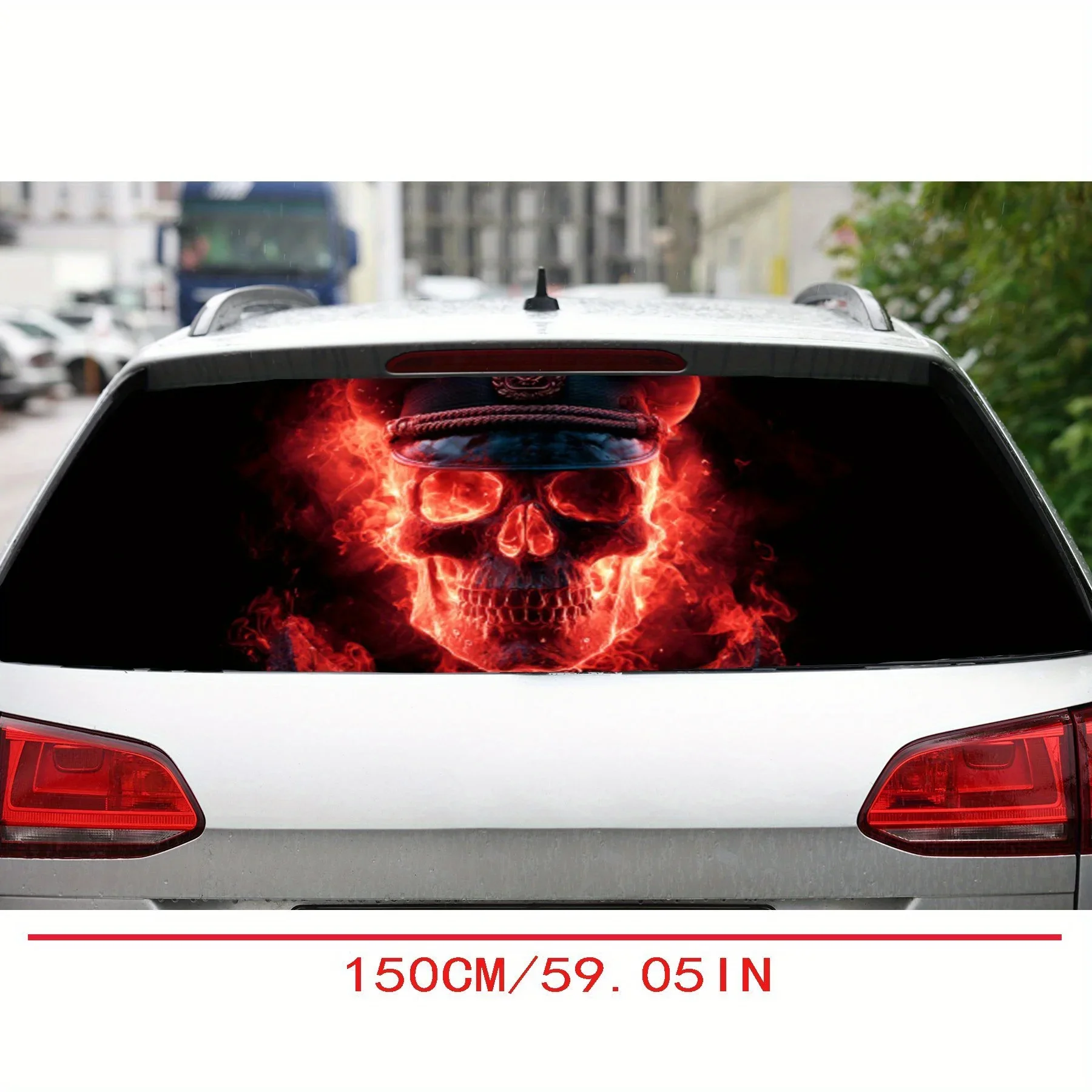 War - fire Skull Print PVC Perforated Car Vinyl Wraps, Durable Car Rear Windshield Sticker, Waterproof Car Rear Window Decal, Pr