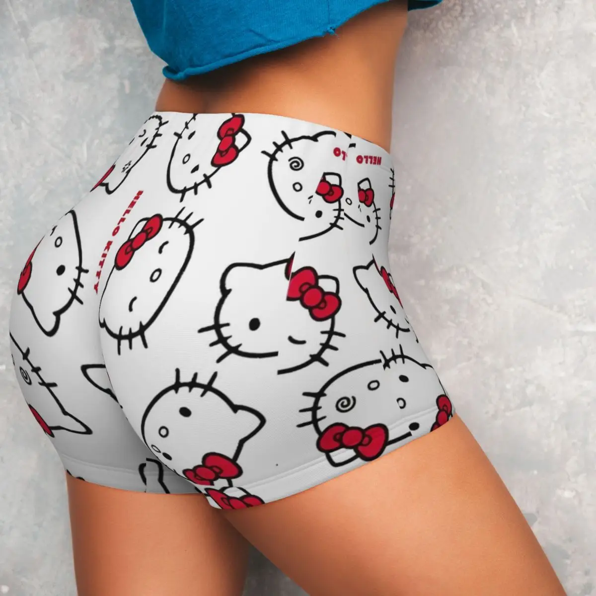 Hello Kitty Expression Pattern Quick Dried Yoga Shorts Women's Athletic Fitness Workout Gym Pants Tights