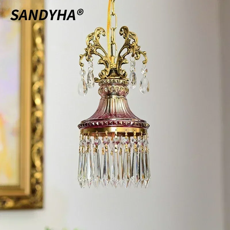 SANDYHA Modern Nordic Crystal Chandelier Elegant Hanging Lamp for Bedroom Living Room Hallway Stylish Home Decor Retro Pendant