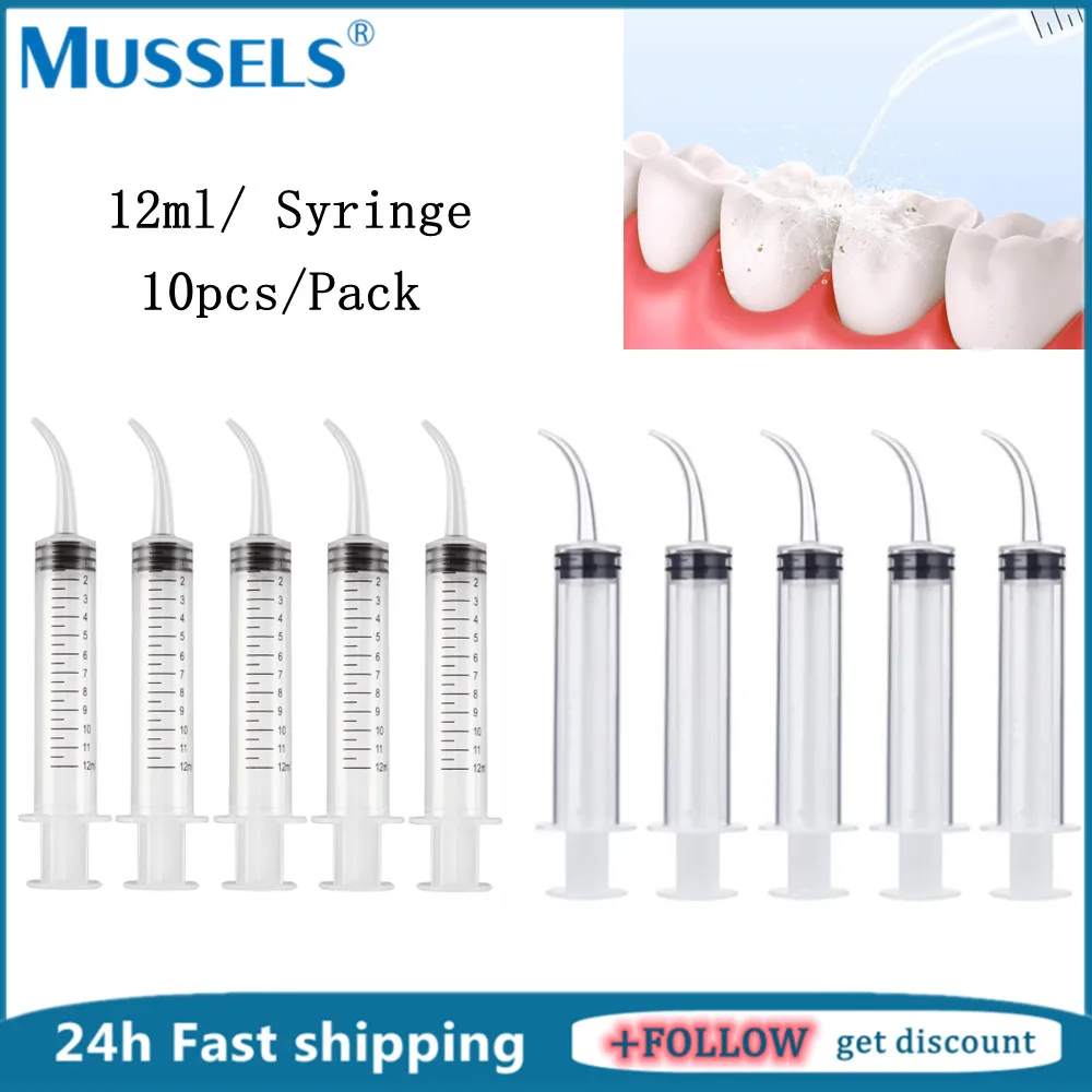 10pcs Dental Irrigation Syringe With Curved Tip 12ml Disposable Plastic Elbow Needle Tube Teeth Flushing Injection Material Tool