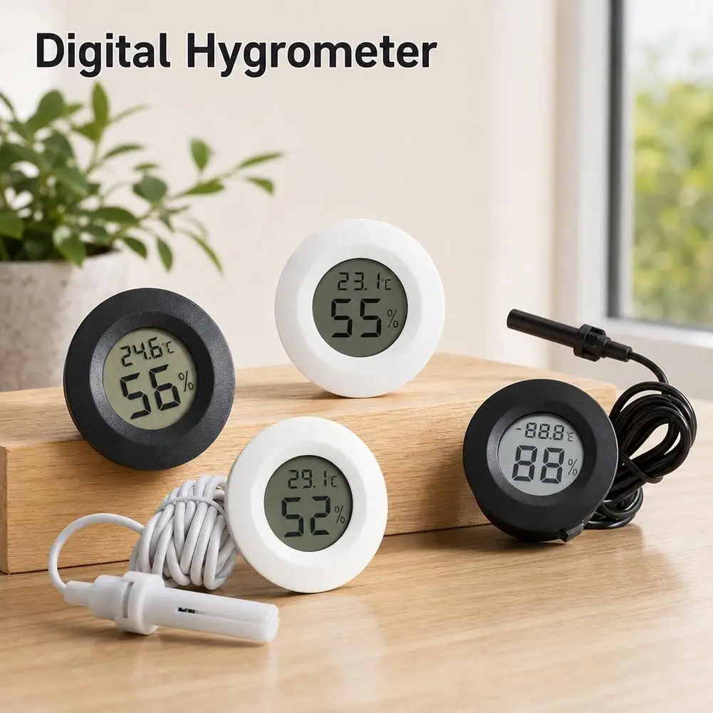 FY11 Mini Digital Thermometer Hygrometer Embedded Round LCD Temperature Humidity Gauge Sensor for Home Reptile Incubator