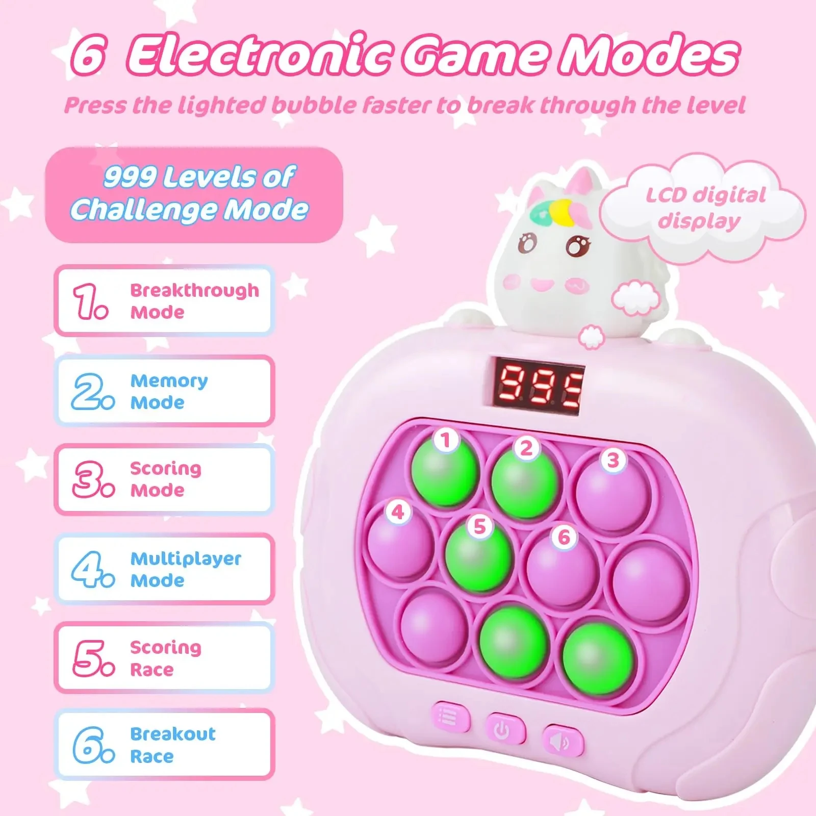 999 Level Electronic Pop Quick Push Bubbles Game Machine Kids Cartoon Fun Squeezing Toys Anti Stress Sensory Bubble Toy Gifts