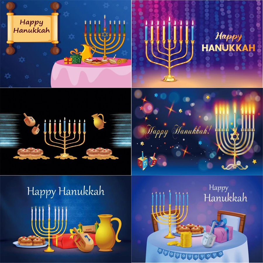 

Photography Backdrop Happy Hanukkah Festivals Candle Menorah Pomegranate Party Decoration Poster Photo Background Banner