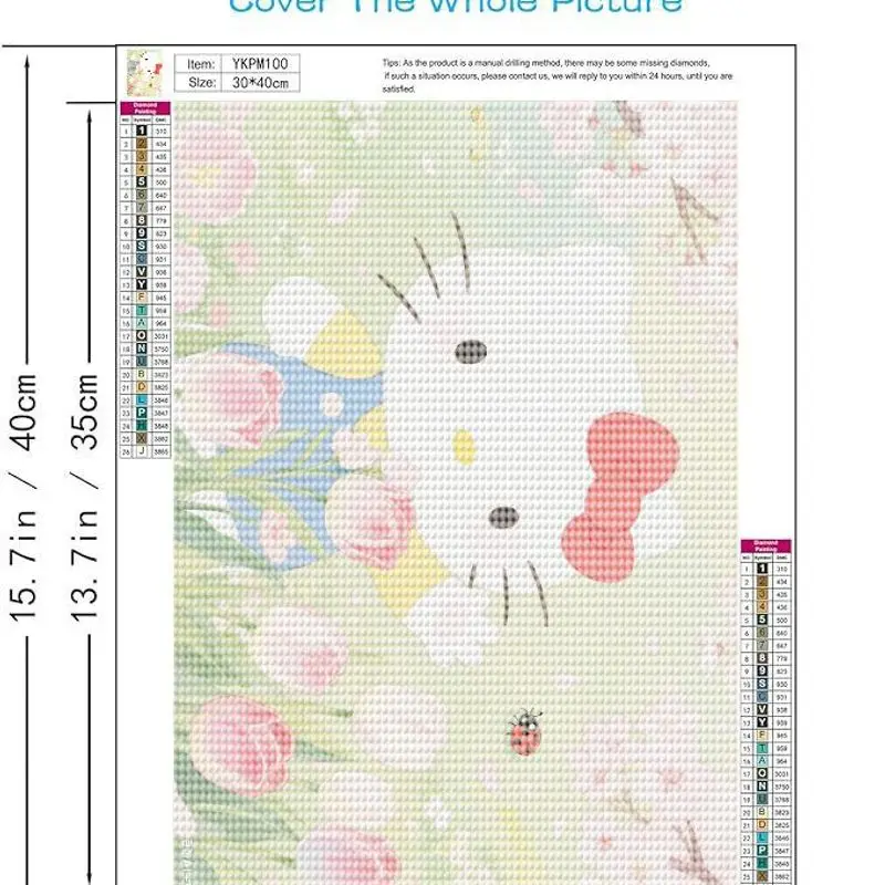 Kit di pittura diamante Hello Kitty carino da 1 pezzo, arte con strass 5D fai da te con trapano completo caratterizzato da giardino primaverile con tulipani in fiore, ciliegia
