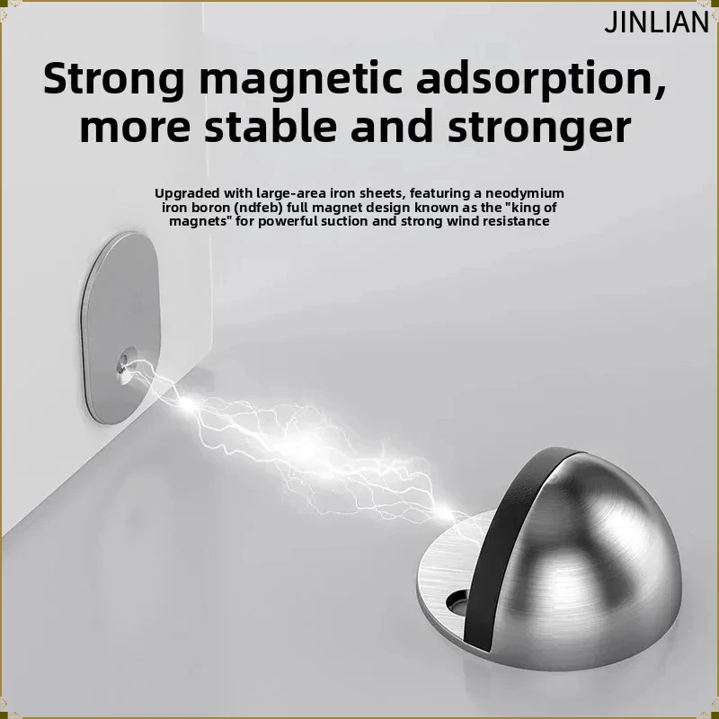 Stainless Steel Magnetic Door Stopper - Rubber Floor-Mounted Concealed No-Drill Adhesive Holder for Nail-Free Home Safety Doorst