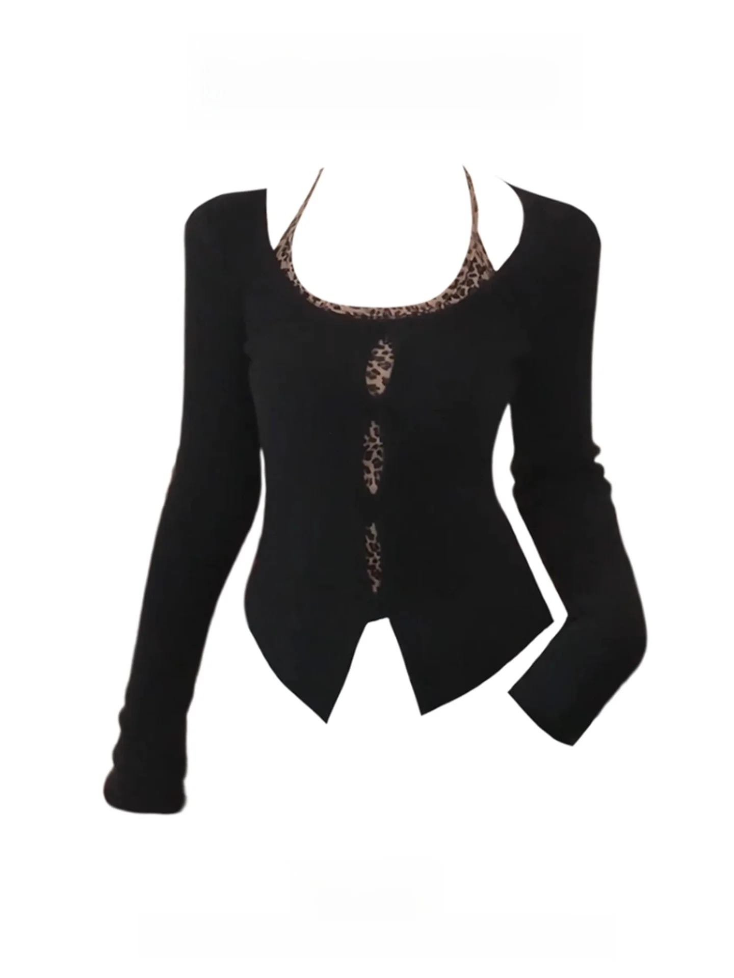 

Pure Desire Sweet Spicy Long Sve Knitted Open Cardigan Set Women's Autumn New Leopard Print Hanging Ne Inner Wear Two Pi...