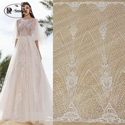 Tessuto di pizzo con paillettes a righe, ricamo di bordo, abito da sposa floreale, accessori per cucire fai da te