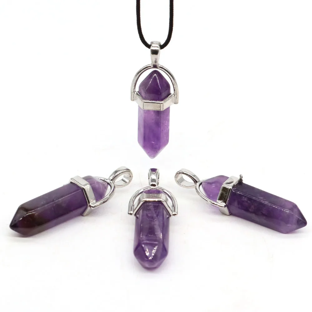 Hexagonal Column Crystal Pendant Natural Stone Amethyst Necklaces Chakra Healing Gift Women Men Fashion Jewelry 1PC