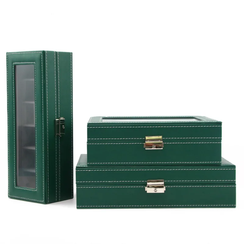 3/6/10/12Girds Green  PU Leather New Watch Organizer Boxes Watch Storage Case Display Storage Box for Watch and Jewelry