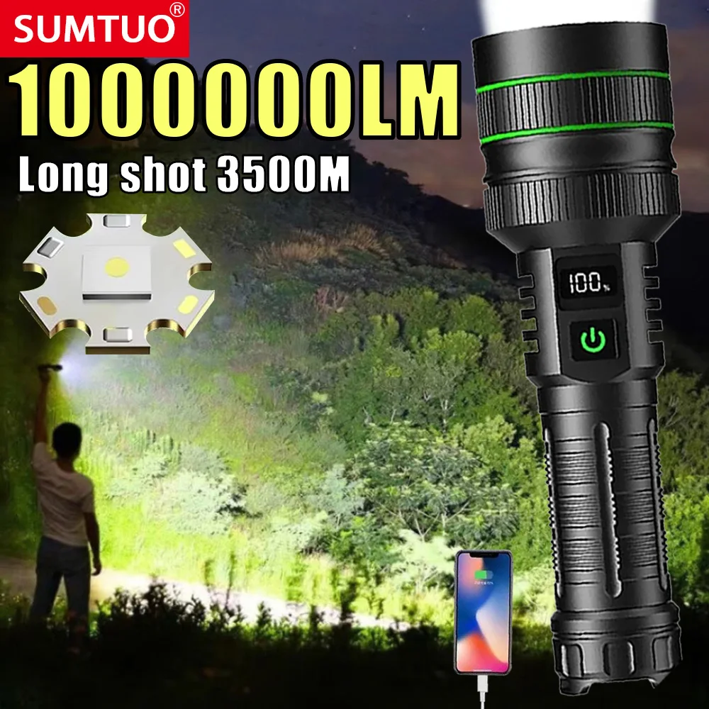 

1000000LM High Power Led Flashlight Rechargeable Long Range 3500M Long Range Ultra Powerful Flashlight Outdoor Camping Lantern