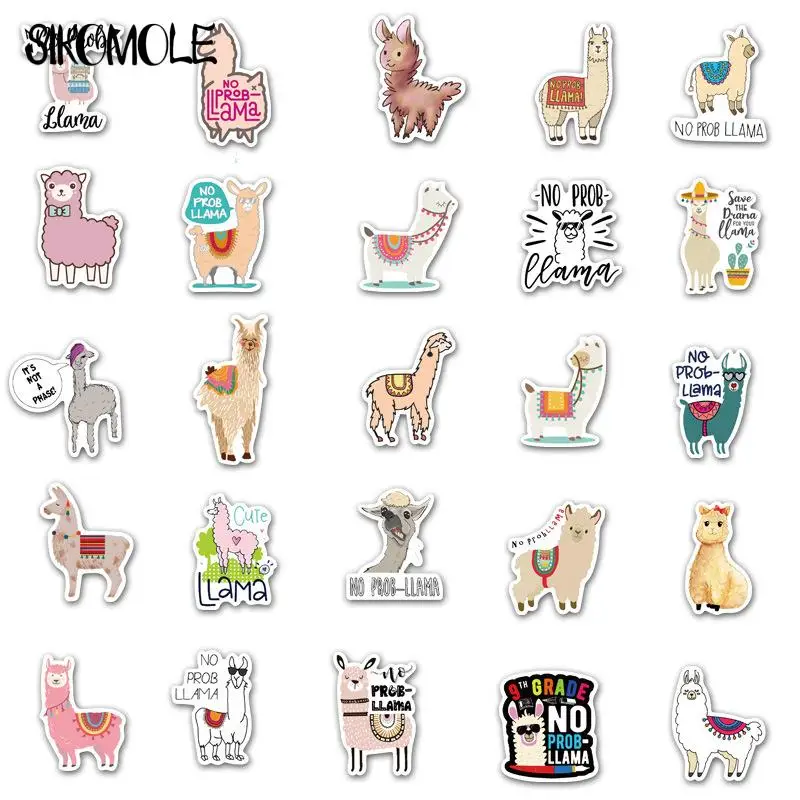 Pegatinas de dibujos animados de Alpaca y oveja, calcomanías de animales, Llama, Camel, Kawaii, portátil, álbum de recortes, monopatín, coche,