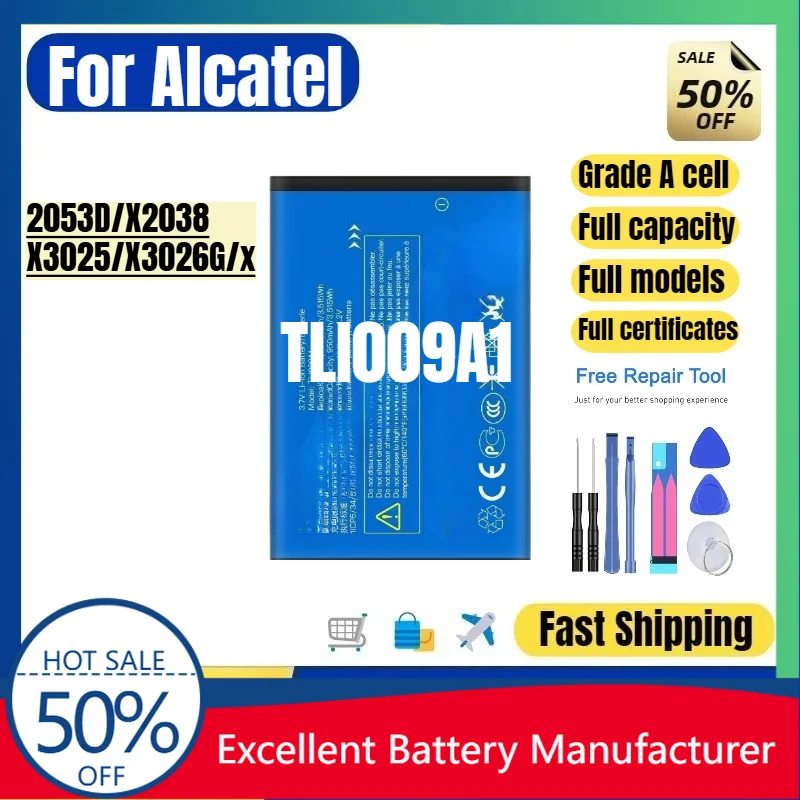 0 Cycle TLI009A1 Battery for Alcatel 2053D 2038 3025 3026G High Quality Replacement Battery Grade A Li-ion Bateria with Tools