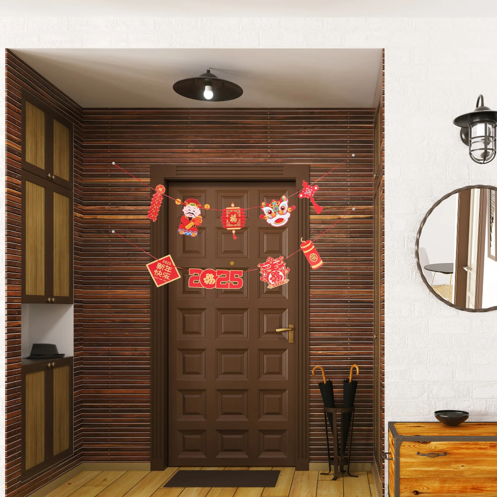 

1 Set Chinese New Year Pennant Banner Red Party Decoration Flag Vibrant Diy String Needles Doublesided Lunar New Year