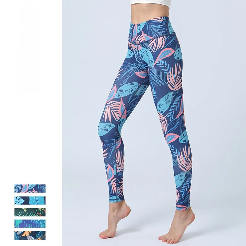 

High Waist Printed Yoga Pants Women's Fitn Sport Bot Qui Dry High Elastici Yoga Wear Breathable Slimming Nine Points