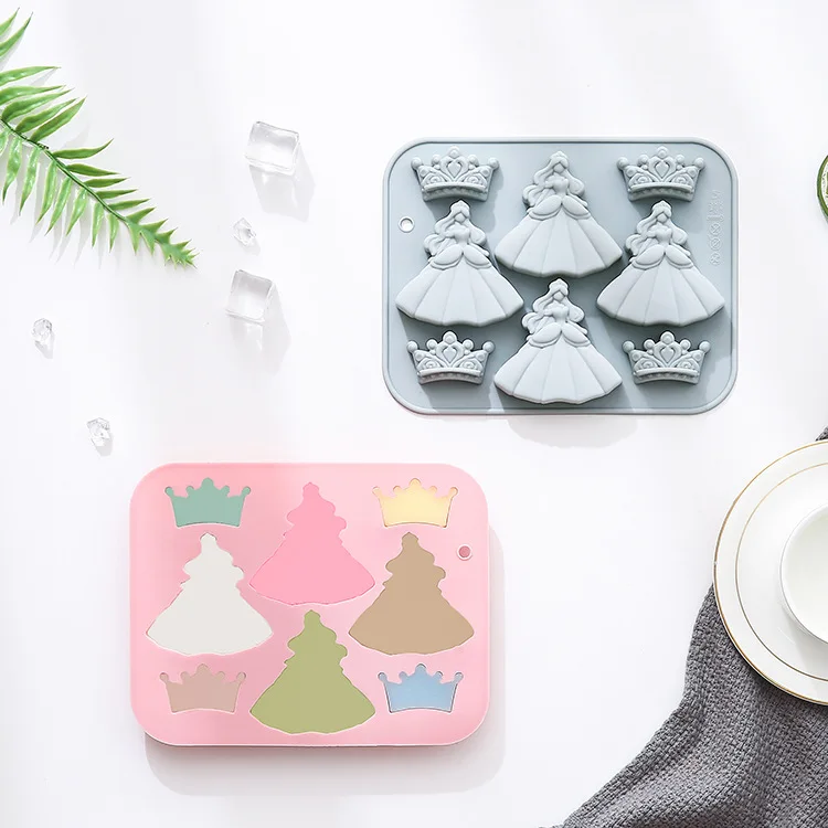 8-hole 3d Princess Dress Crown Silicone Mold Diy Epoxy Resin Mold Ice Cube Candy Chocolate Mould Cake Decoration Accessories
