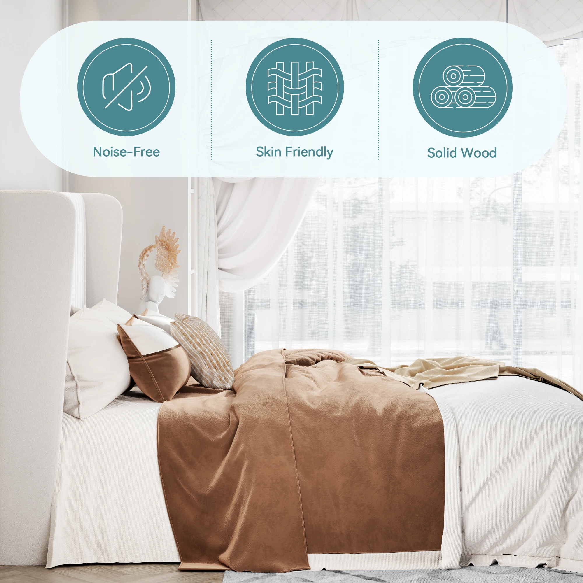 إطار سرير منجد مخملي من HOOMIC، لوح رأسي معنقدة بقناة عمودية، شرائح خشبية تدعم Allewie #4