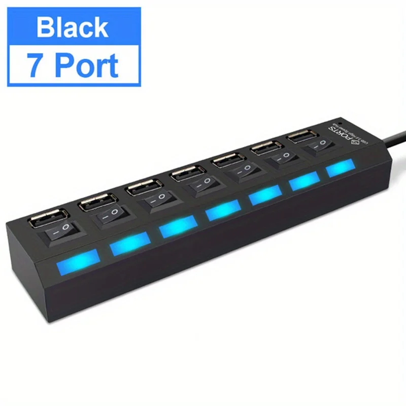 7 Poort Met Led Licht Usb 2.0 Adapter Hub Met Onafhankelijke Power Uit Voor Computers Tablets Laptops Ondersteunt Datatransmissie