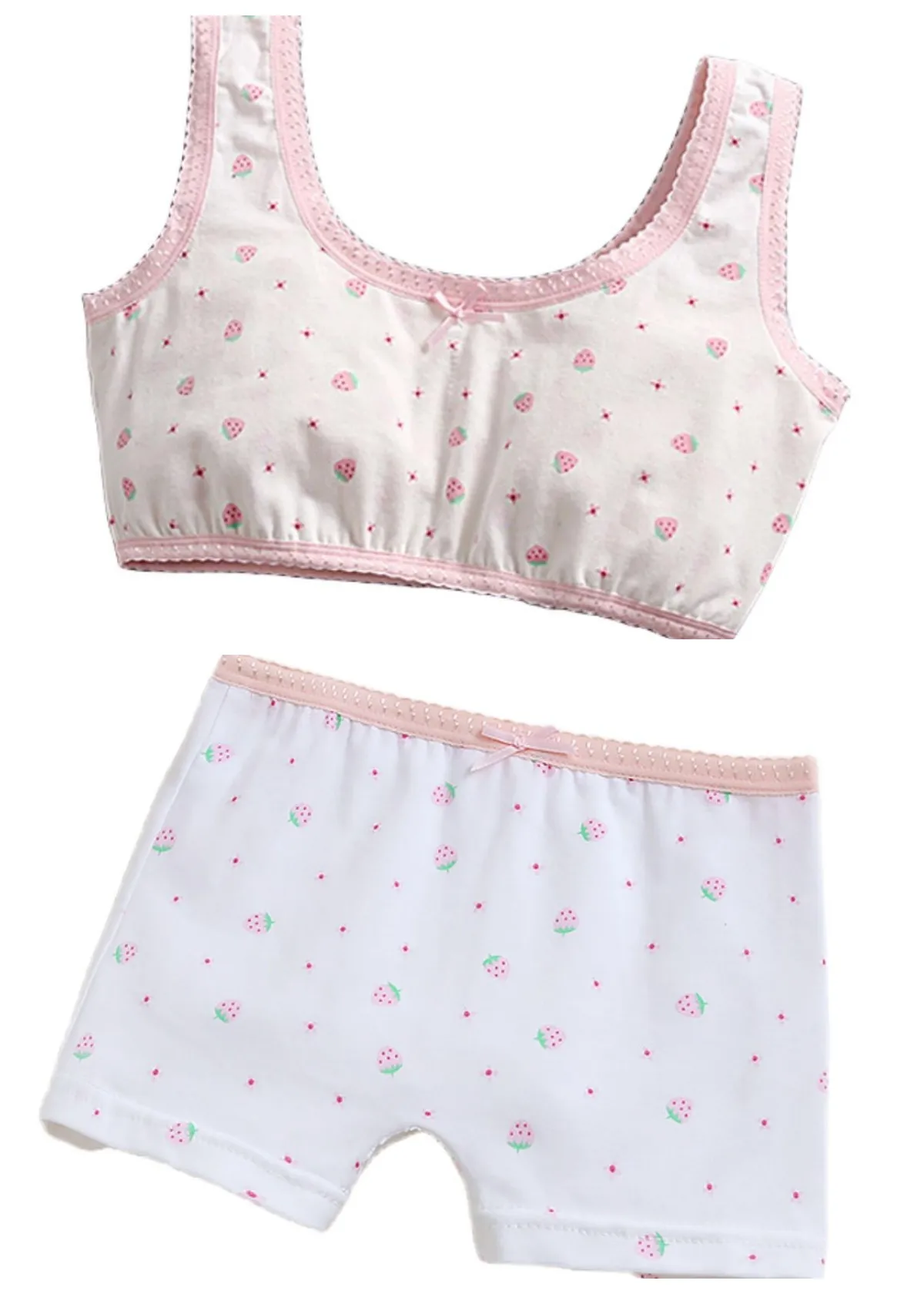 Mädchen-BH-Boxershorts-Set, niedliche Blumen-Erdbeer-Drucke, Teenager-Unterwäsche, Größe 130–160, große Mädchen-Unterwäsche, BH-Höschen-Set – Detail 7