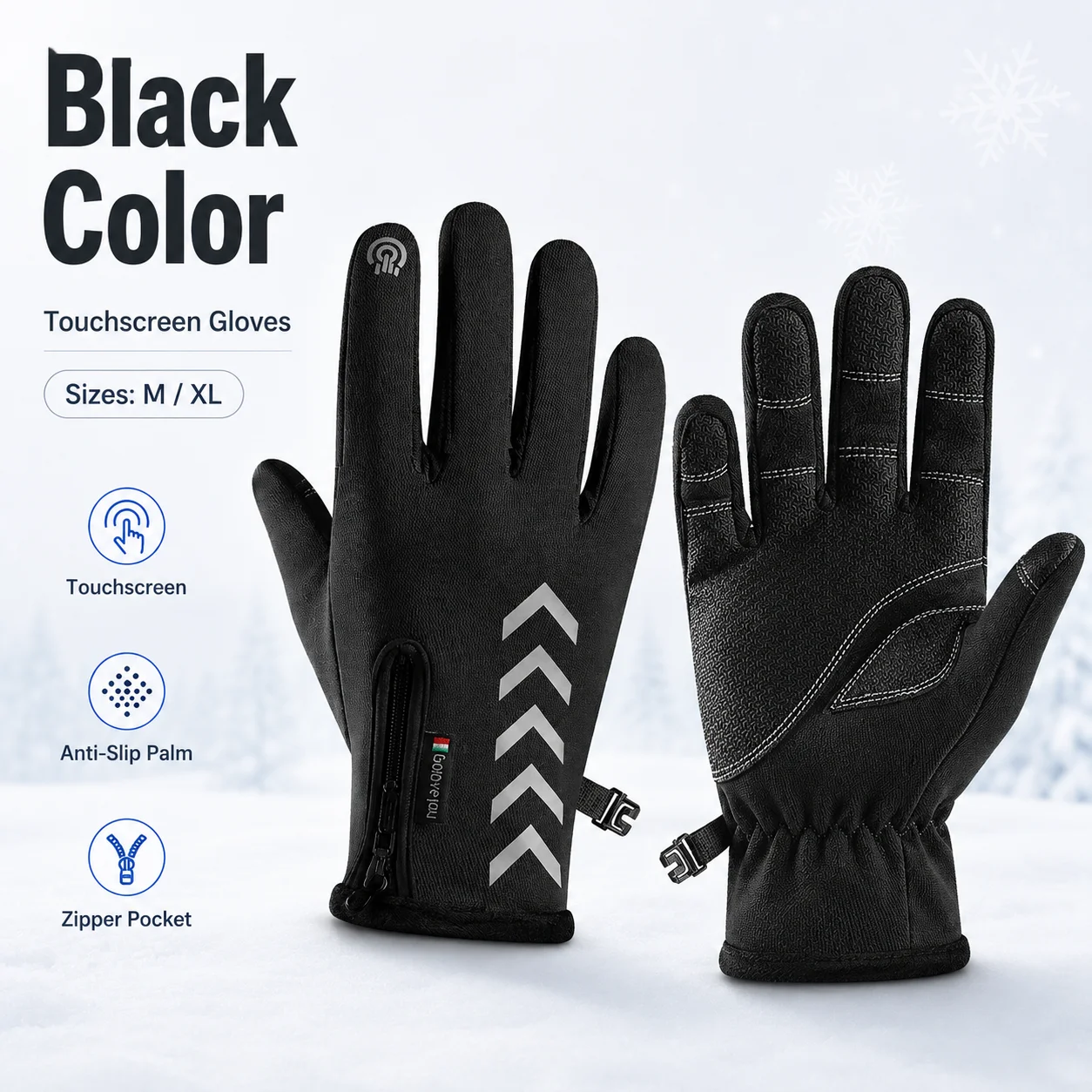 

Warm Touch Screen Winter Gloves for Men Women Anti Slip Palm Zipper Pocket Outdoor Cycling Running Hiking Gloves Black Navy M XL