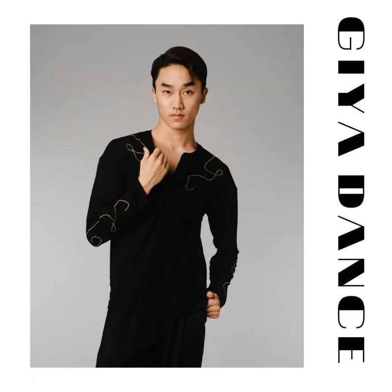 

Мужское черное платье GIYA с длинными рукавами для латинских танцев по индивидуальному заказу, одежда для выступлений, топ для латинских танцев, платья для соревнований