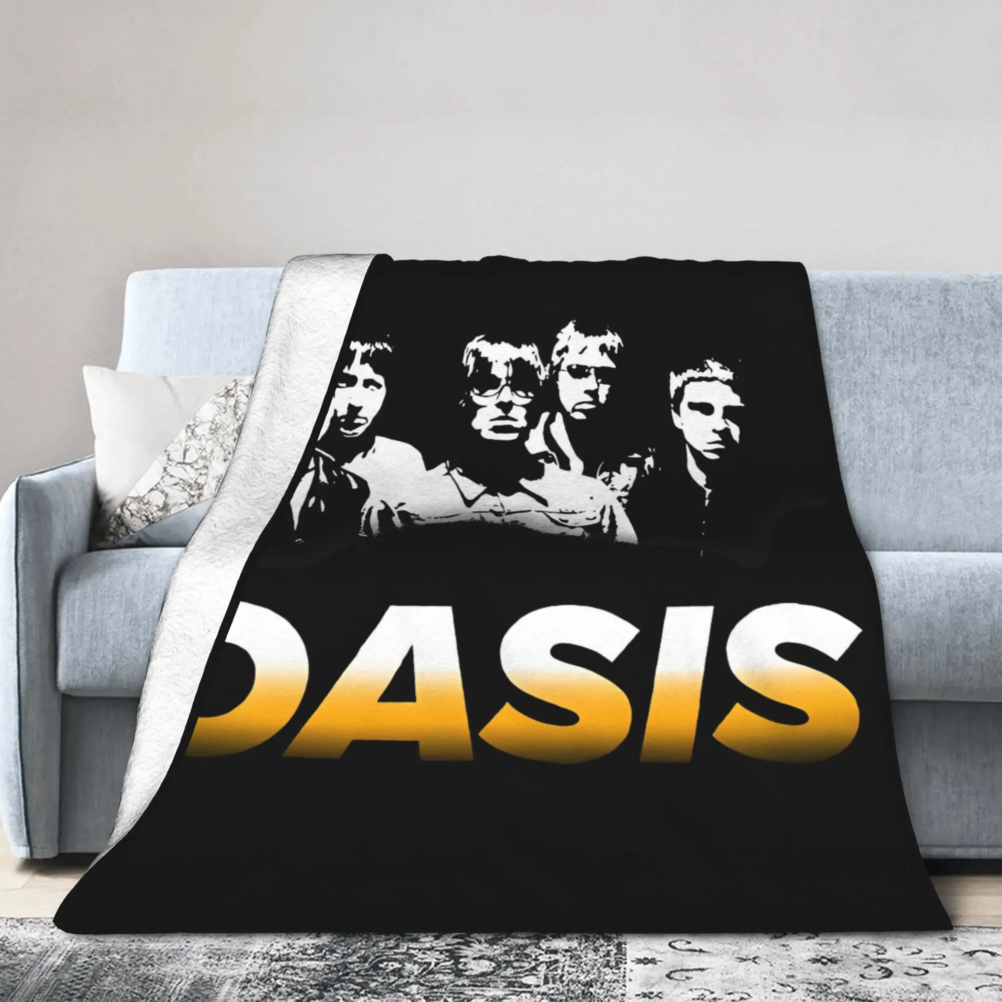 O-Oasis Band Vintage Blanket Cover  Wool Throw Blankets Bedding Couch Personalised Lightweight Bedspreads