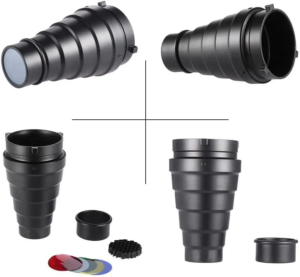 Camllite metal cónico snoot com favo de mel grade filtro cor para bowens montagem estúdio estroboscópio monolight fotografia flash