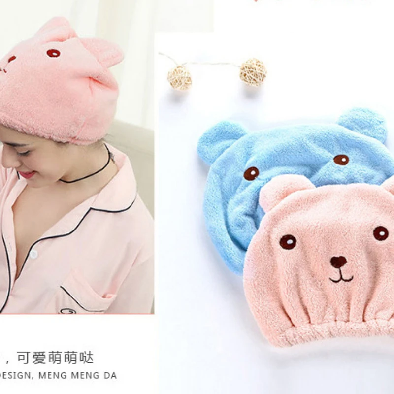 Bear dry hair cap cute absorbent and quick-drying headscarf double-sided coral fleece shower cap wipe headscarf towels bathroom