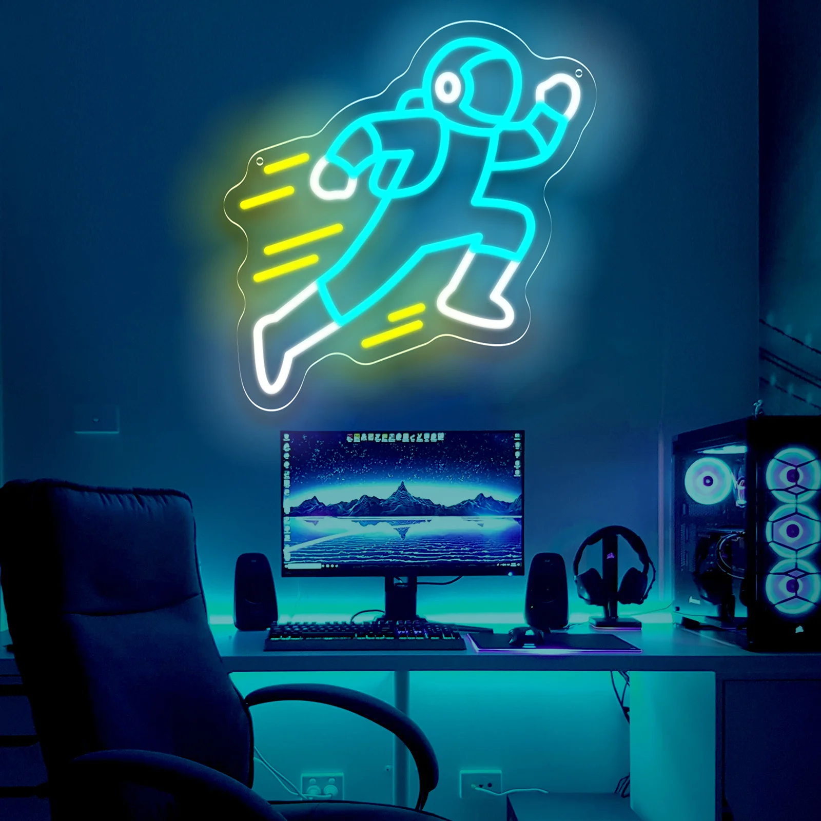 Running Astronaut Neon Light Sign LED Night Light USB Dimmable for Kids Room Space Theme Party Bedroom Bar Decor Children Gift