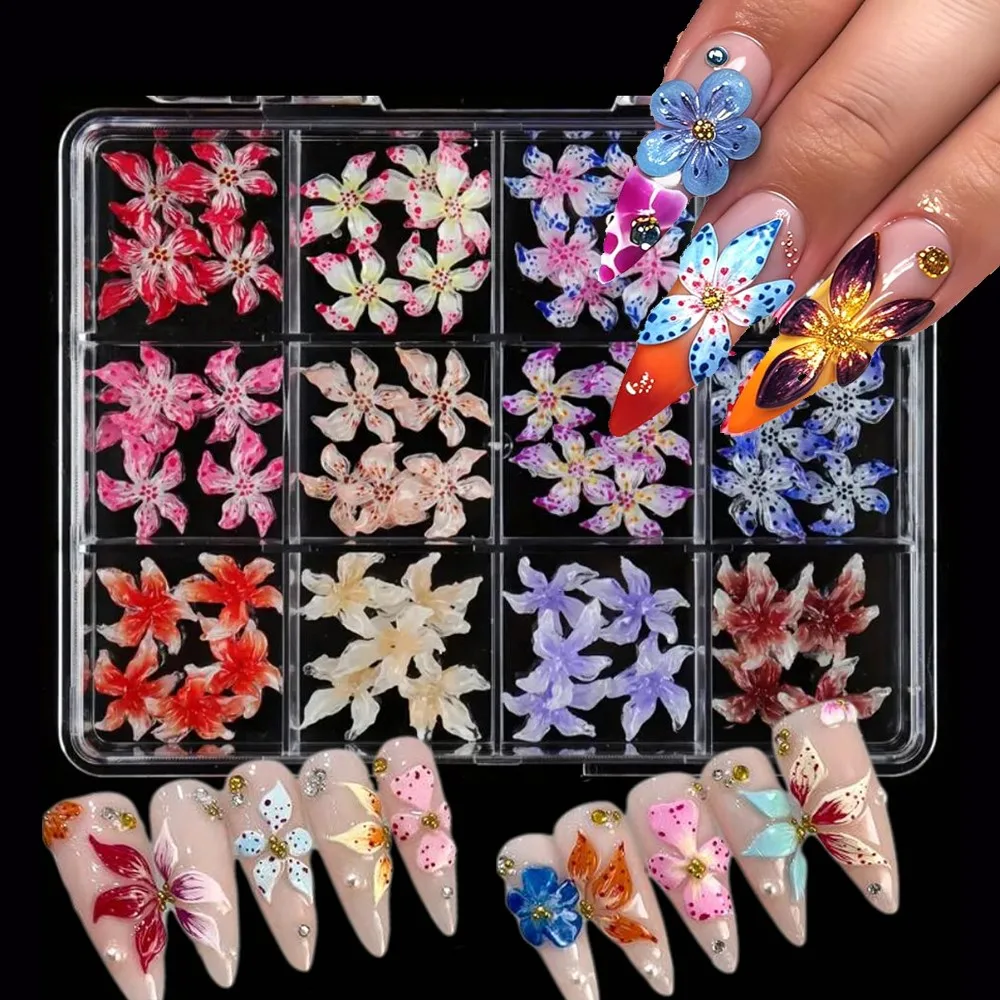 20/60/72Pcs 5-Petal Flower Hibiscus Floral Nail Charms 3D Hawaii Flower Nail Rhinestone Gems Summer Colorful Flower Nail Jewelry