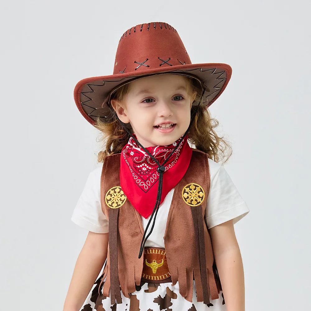 Western Cowboyhut für Kinder, Kunstleder, Wildleder, breite Krempe, Cowgirl-Jazz-Mütze, Retro-Sombrero-Kappen, Cosplay-Party-Kostüm-Requisiten – Detail 5