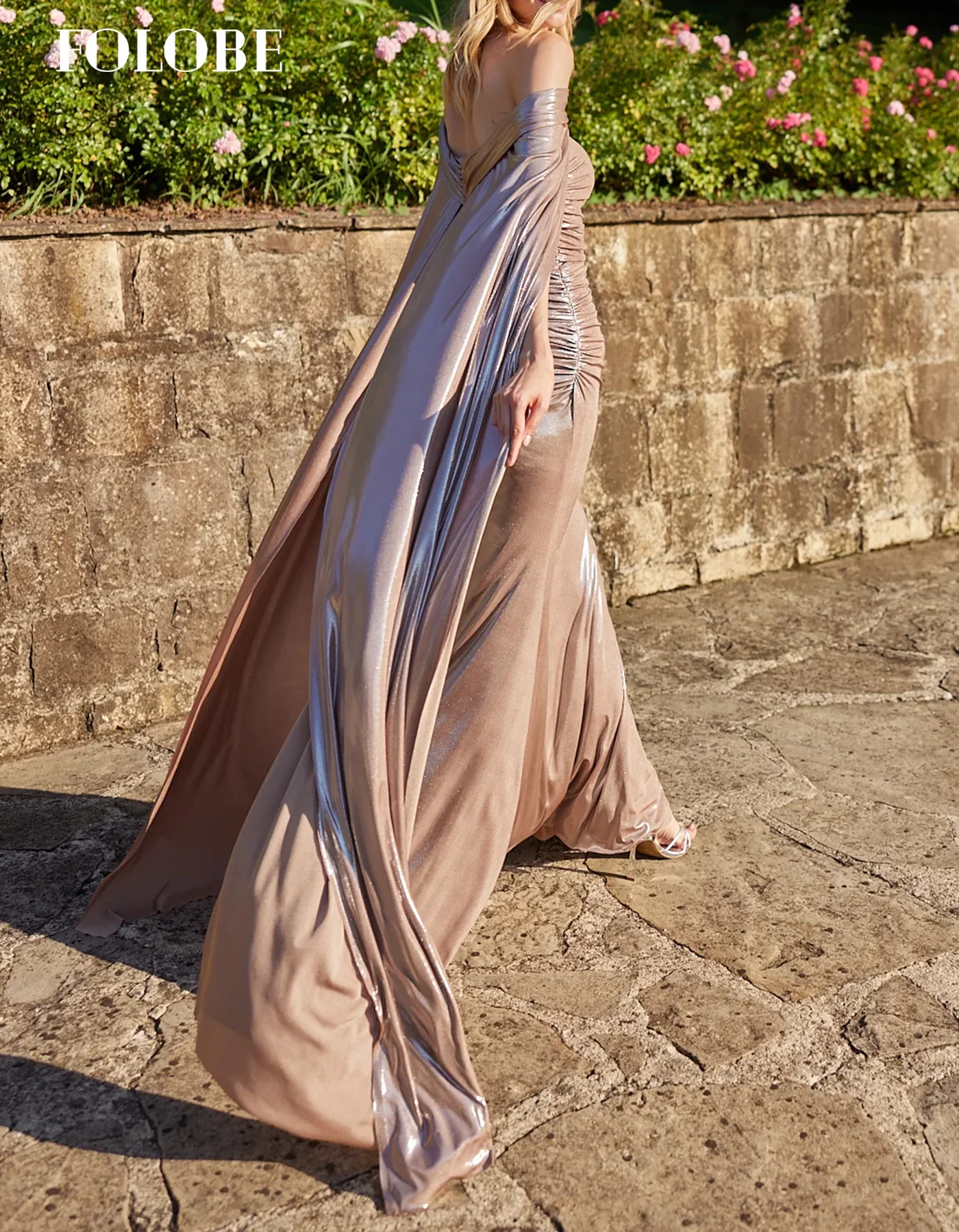 FOLOBE Mode Off Schouder Avondjurk Eenvoudige Zeemeermin Cape Mouw Elegante Prom Jurk voor Vrouw Bruiloft Jurk Aangepast