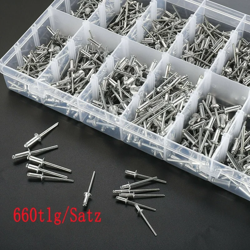 Imagem -02 - Assorted Alumínio Liga Mandril Escape Rebites com Caixa Dome Cabeça Cega Rebite Ferramenta 3.2 mm mm 4.8 mm 660 Pcs