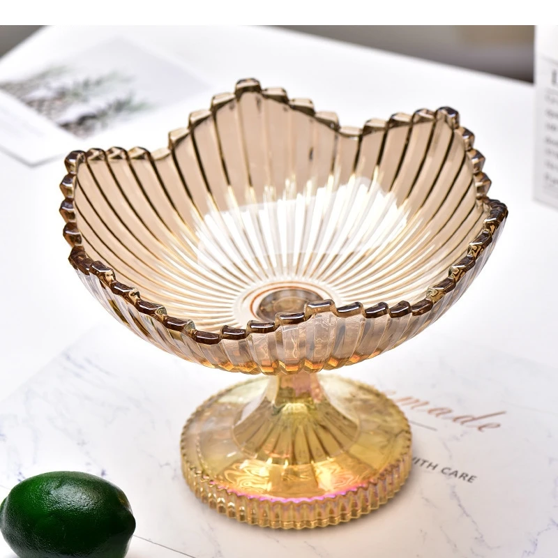 

Light Luxury Glass Fruit Plate European Wedding Party Snack Candy Dessert Display High Foot Decor HQ195