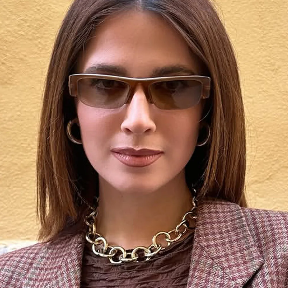 Vintage Kleine Rechteckige Halbrahmen-Sonnenbrille in Schwarz für Neue Mode Leoparden-Farbverlauf Sonnenbrillen Damen Trendige Fahrbrillen – Detail 1