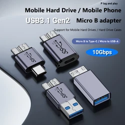 USB TYPE-C To Micro B HDD Adapter USB3.1 Gen2 10Gbps 7.5W Micro B to USB C 3.1 Adapter for Hard Drive Cable External SSD HDD