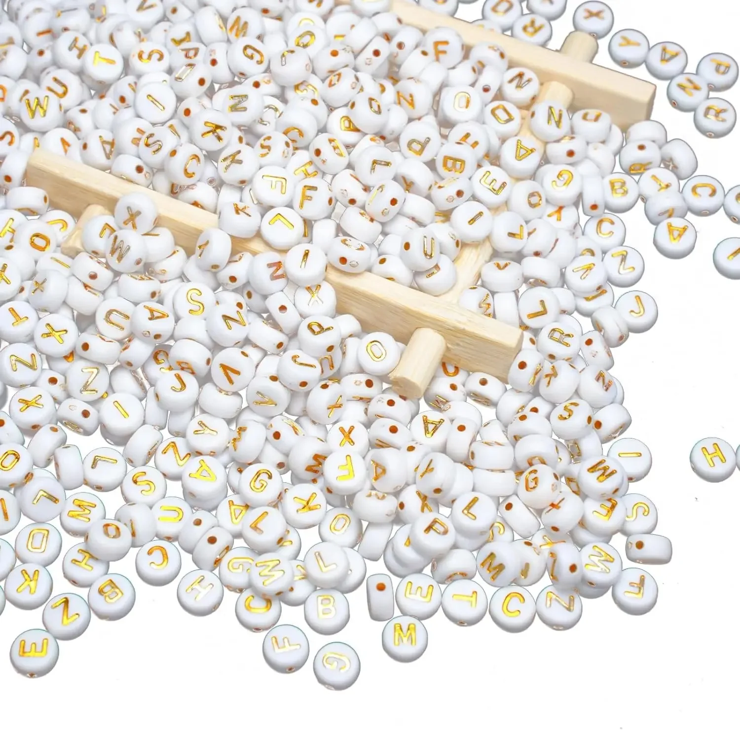 1000 Letter Beads White Circular 4x7mm Acrylic Letter Beads, White Background Gold Letter Beads Jewelry Making DIY