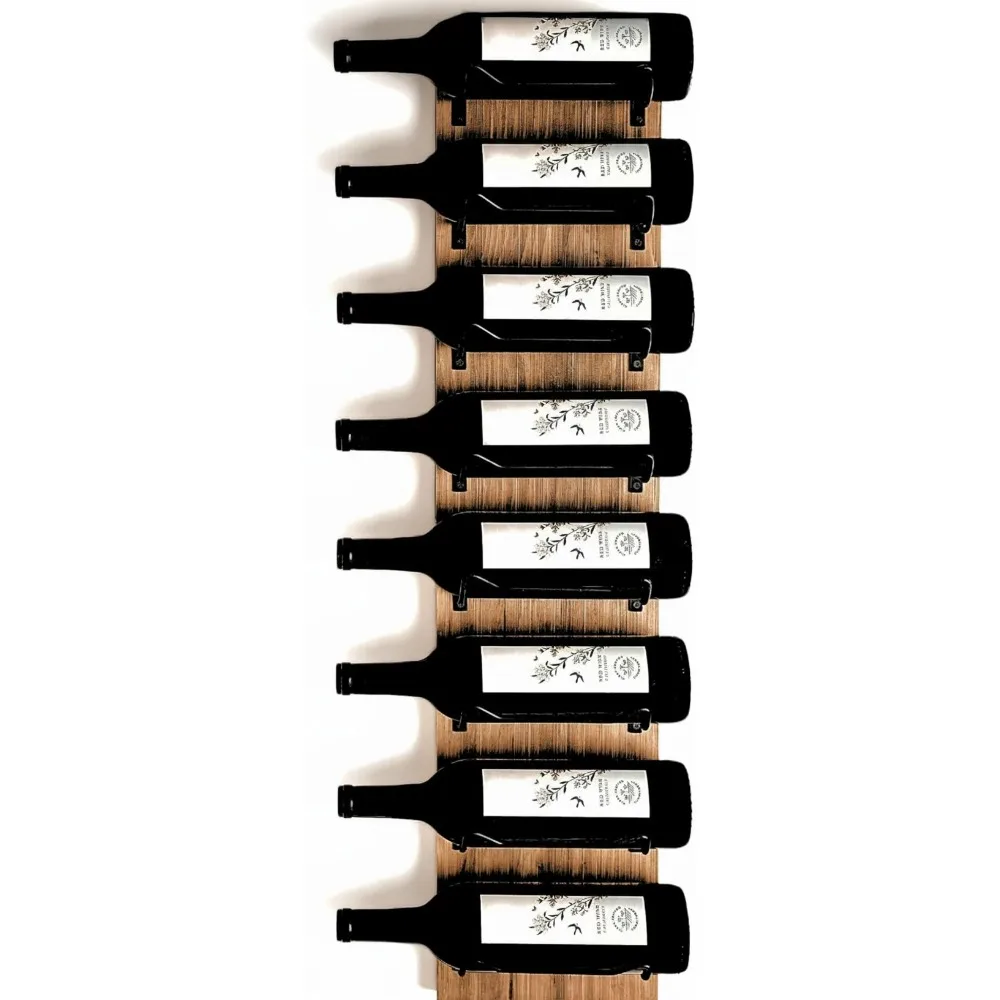 

Rustic Wooden Wall Wine Rack with 8 Bottle Storage, Matte Black Brackets, Perfect for Small Spaces