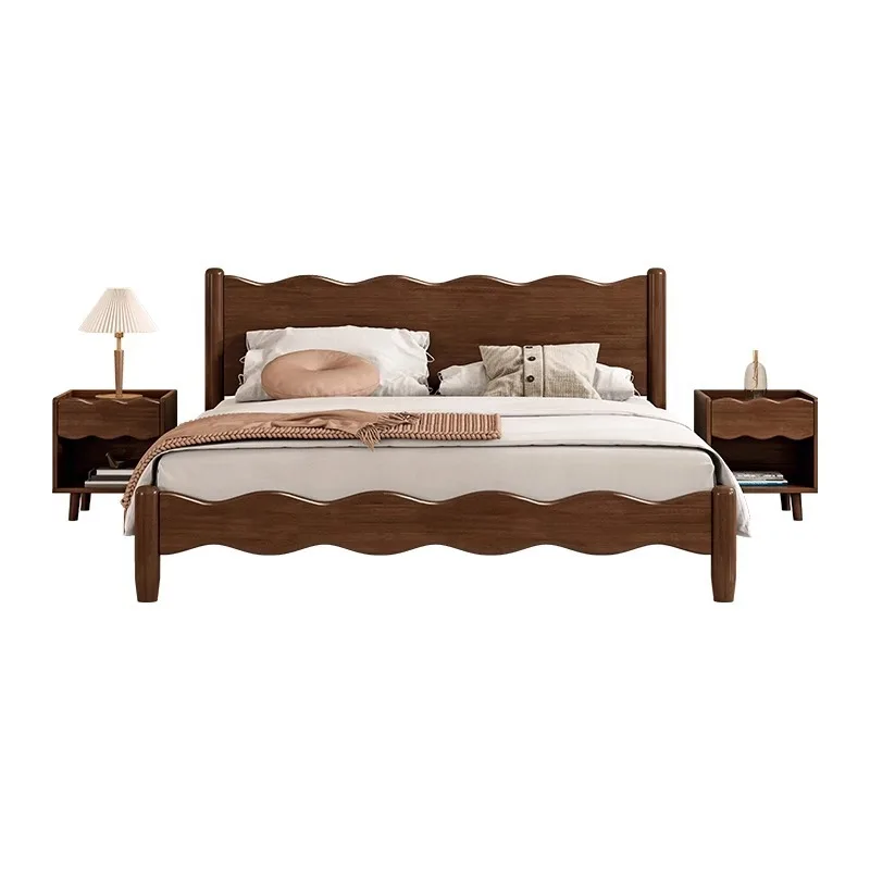 

Nordic solid wood modern simple wave bed 1.5 meters 1.8 Japanese retro double wedding bed master bedroom furniture