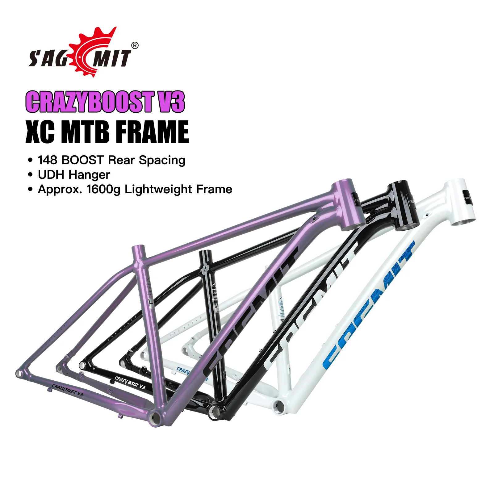 SAGMIT V3 27.5 29er Mountain Bike Frame 6069 Aluminum MTB Frame XC Cycling Frame BSA73 Disc Brake Compatible Lightweight 1600g